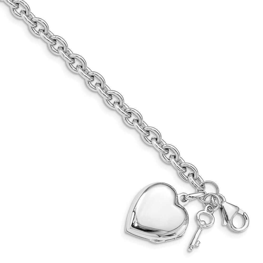 Kazi Luxury Sterling Silver Rhodium-plated Puffed Heart Locket & Key Bracelet